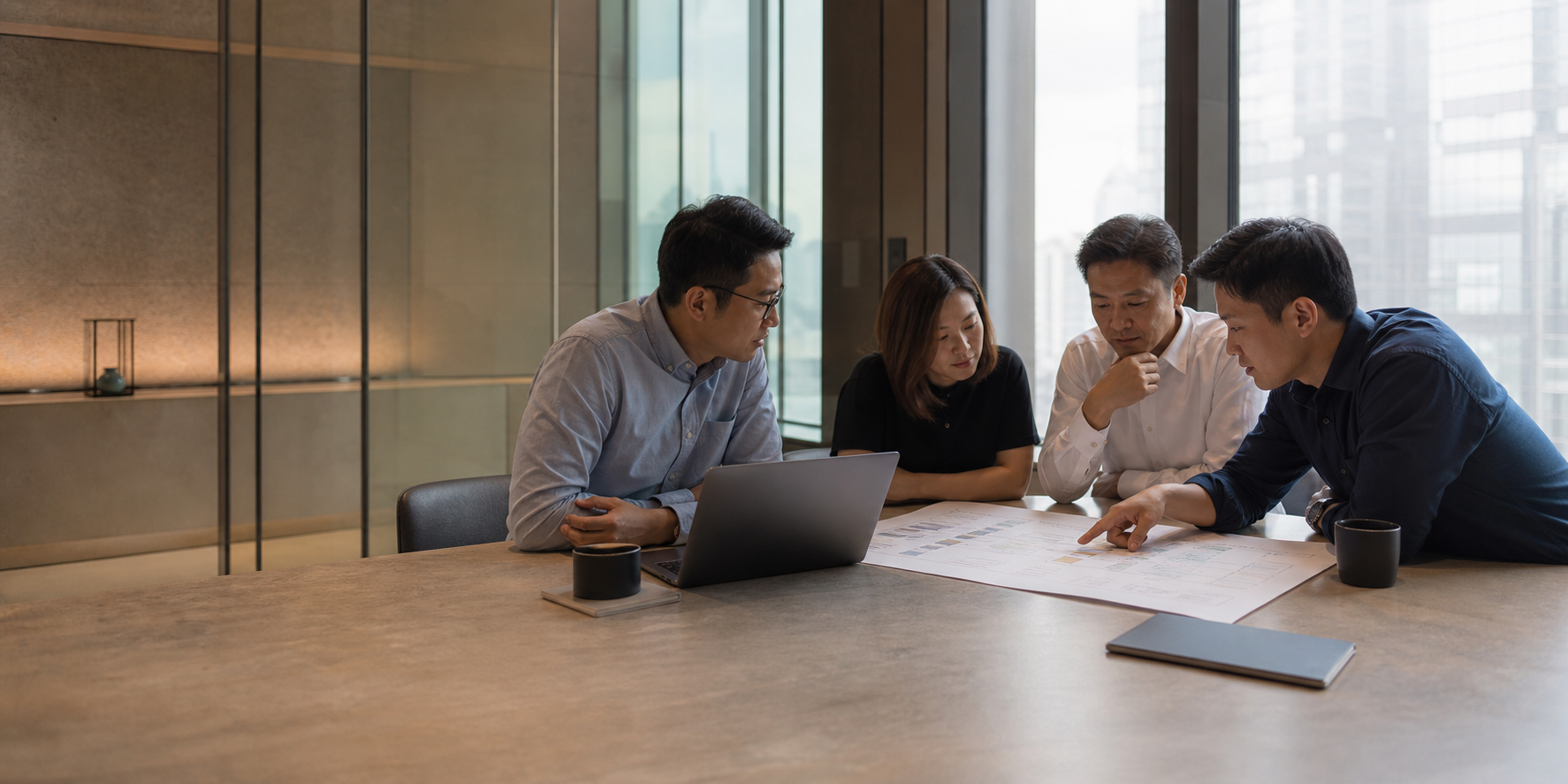 Technology consultants and enterprise clients reviewing a business process